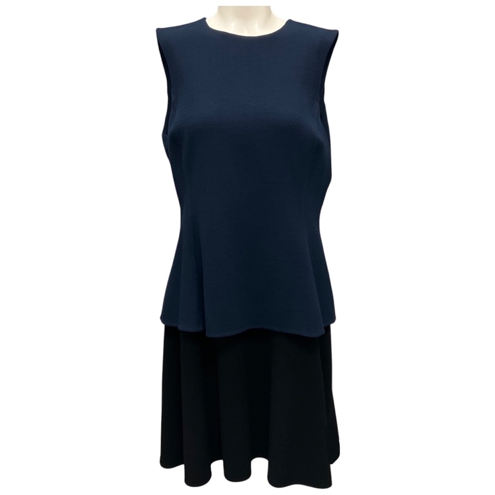 OSCAR DE LA RENTA NAVY / BLACK 2020 LAYERED TWO TONE WOOL CREPE DRESS